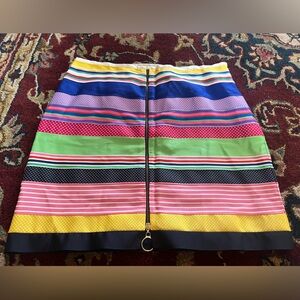 J. McLaughlin Skirt Sz 14 Silk Stripe Polka Dot Ribbon Lined Pencil embellished